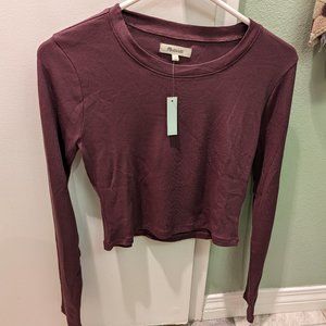 Madewell Fine Ribbed Supercrop Crewneck Long-Sleeve Tee, Size Small